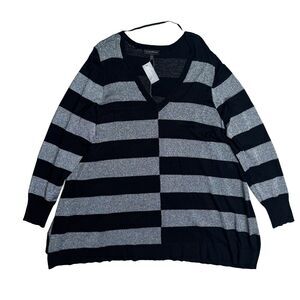 Lane Bryant Plus Size Sweater 26/28 NEW Metallic Striped Black Silver Pullover
